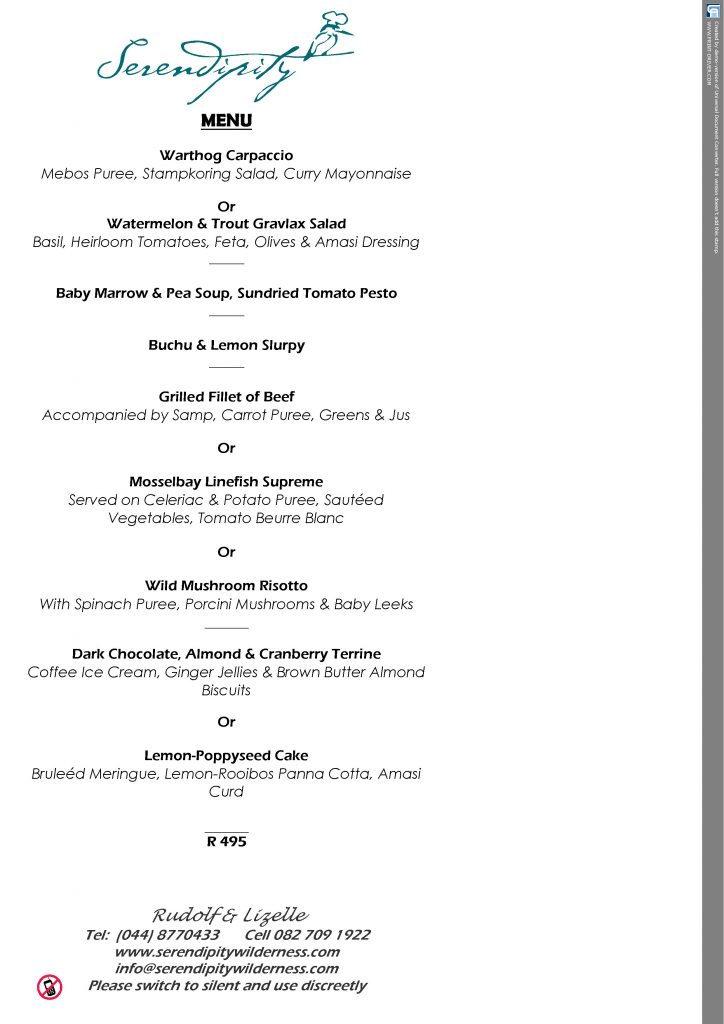 Serendipity Restaurant Luxury Guest House Accommodation Wilderness