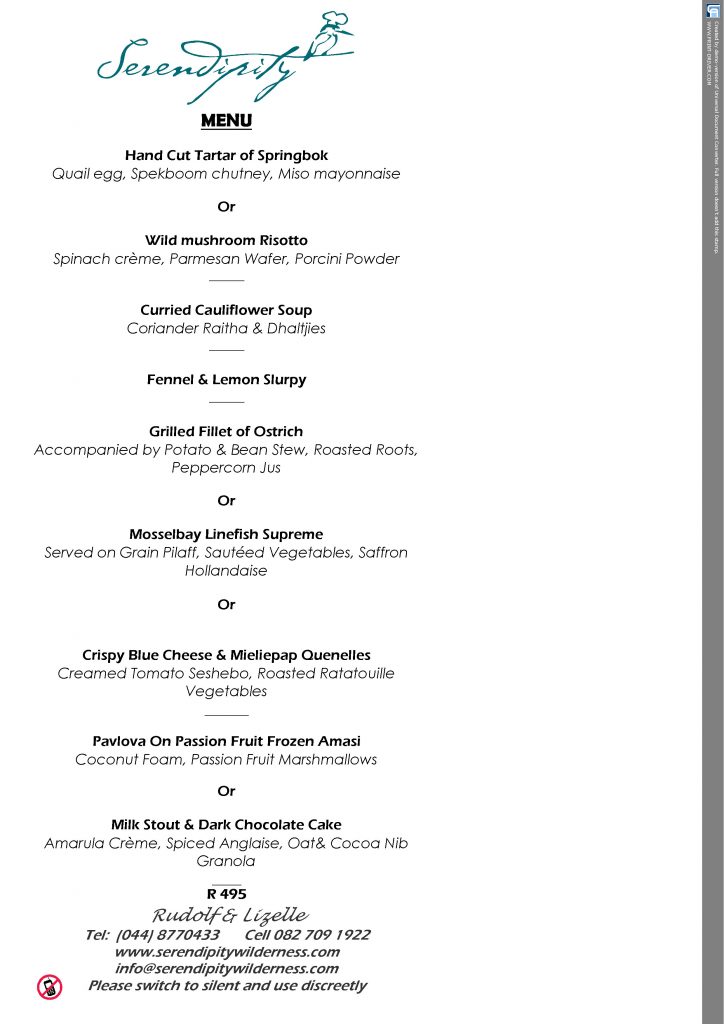 Serendipity Wilderness Restaurant | Luxury Guest House