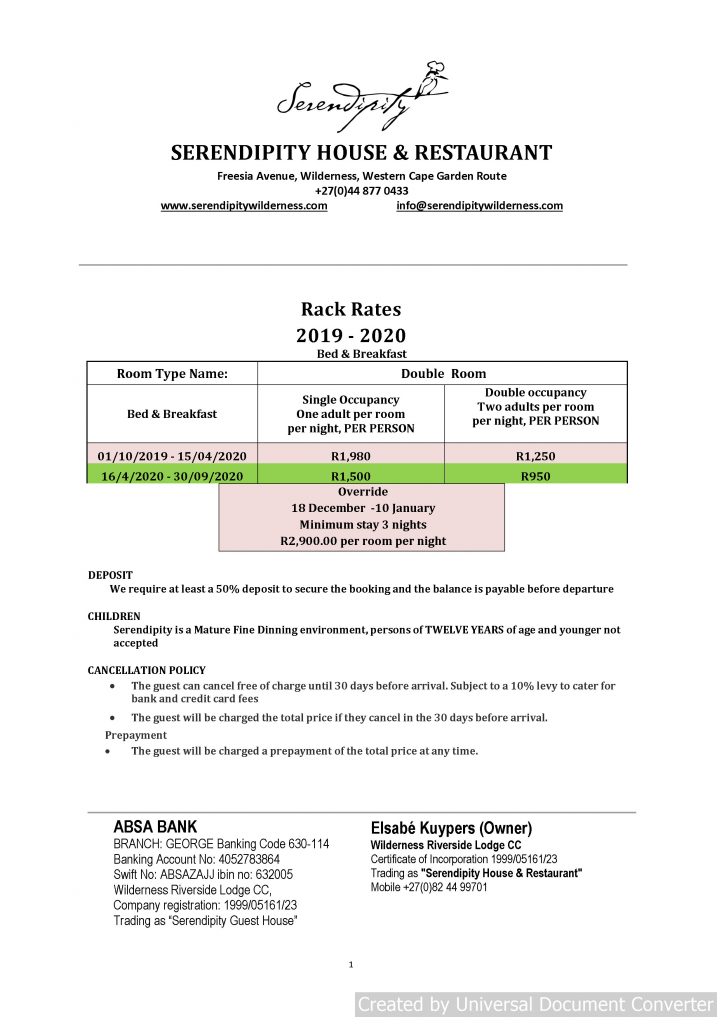 Serendipity Wilderness Restaurant | Luxury Guest House