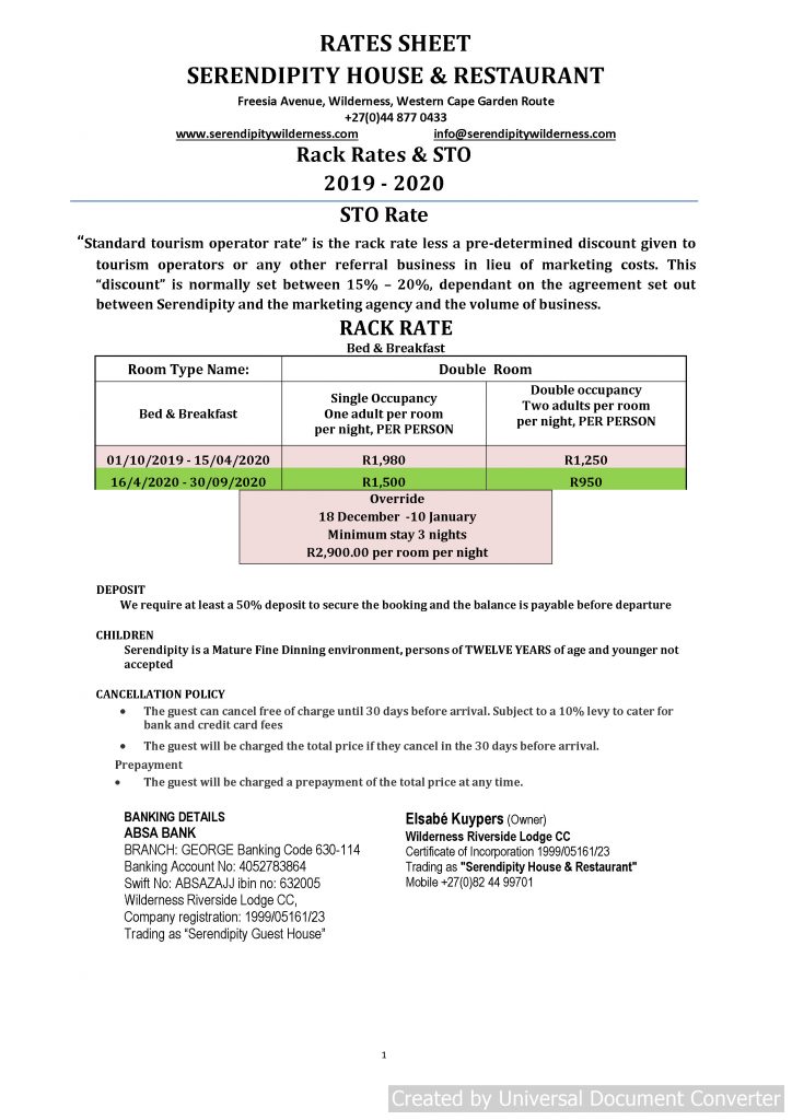 Serendipity Wilderness Restaurant | Luxury Guest House